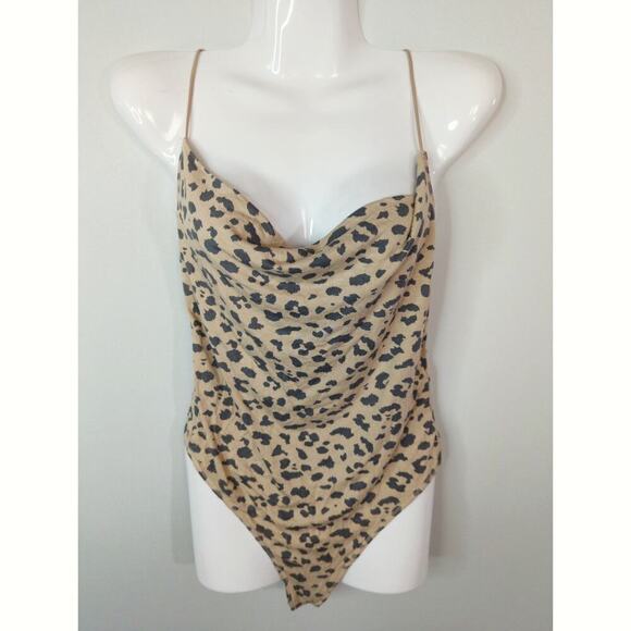 Abercrombie & Fitch Leopard Print Cowl Neck Criss Cross Back Bodysuit Size S - Picture 3 of 9